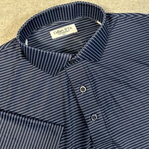 Collars & Co Polo Shirt Mens S Blue Stripe Featherweight Dress Collar‎ NEW NWOT